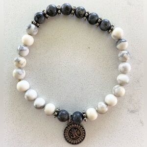 Gray & White Beaded Bracelet With Om Charm